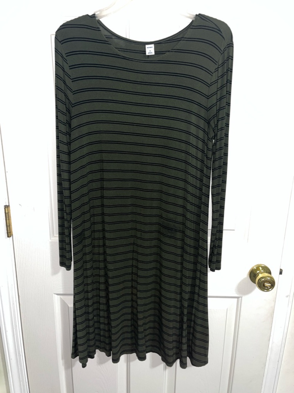 Old Navy Olive Green and Black Striped Long Sleeve Dress